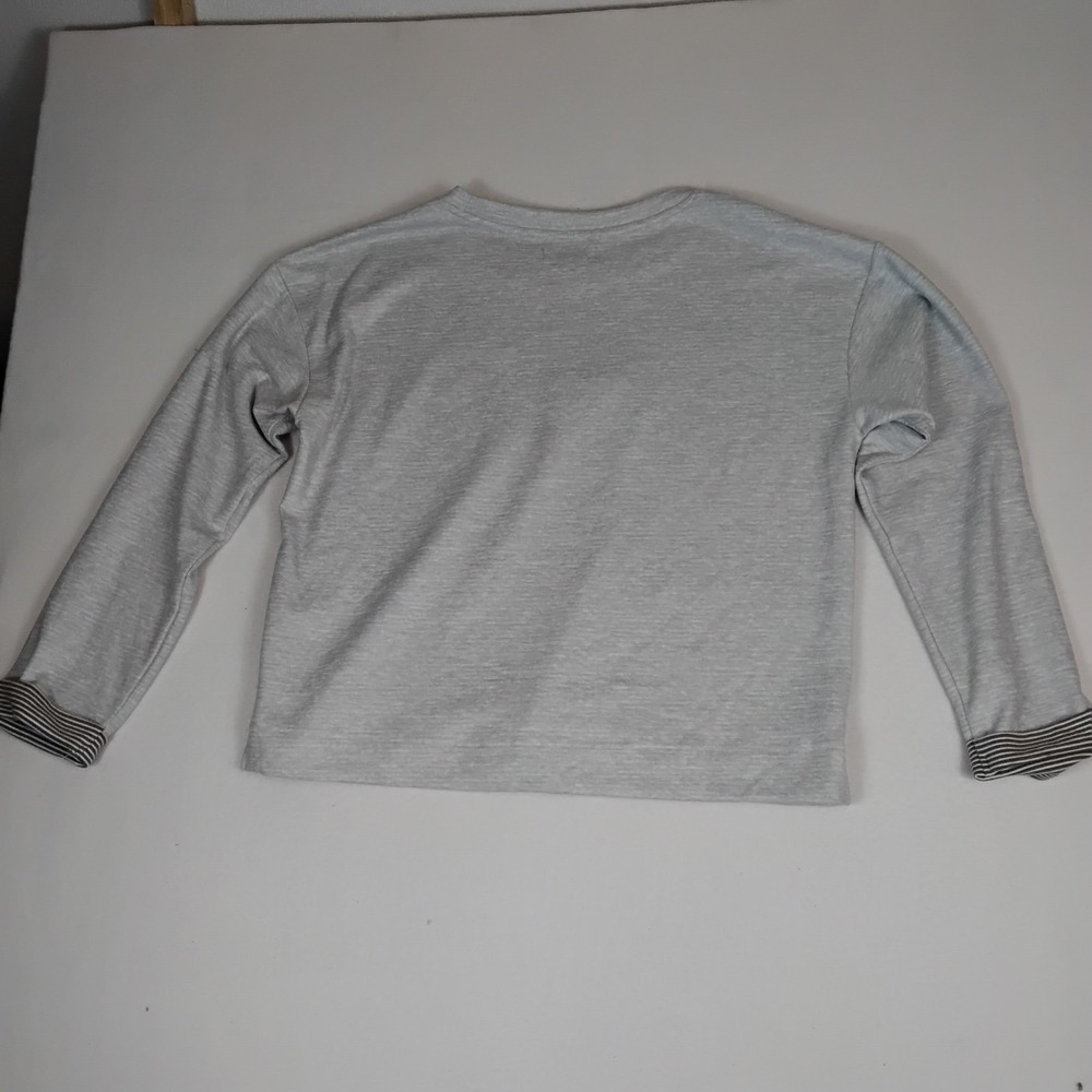 Rae Dunn Womens Gray "LOVE." Long Sleeve Top Heart Graphic Striped Cuffs XL - Picture 4 of 4